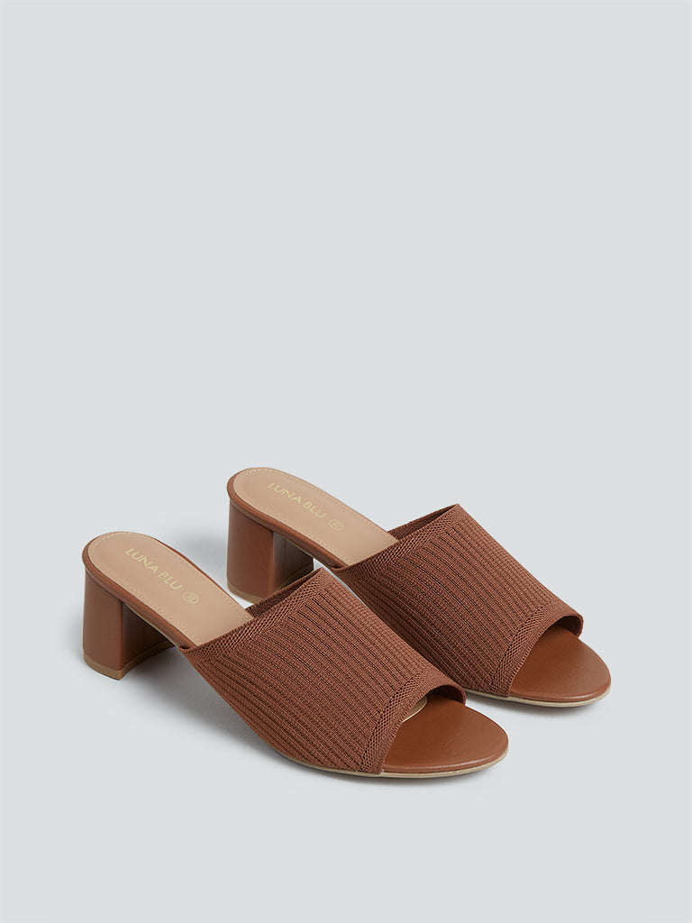 LUNA BLU Tan Peep-Toe Block Heel Sandals